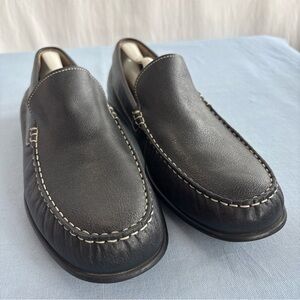 Ecco 571004 Men's Black Leather Slip-On Loafers with Ivory Stitching Size US 14